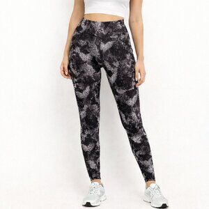 Joe Fresh Active Black Gray Abstract Print Leggings Women’s Size L Yoga Pants